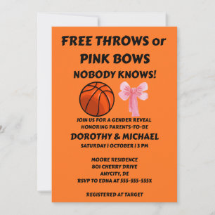 Free Throws or Pink Bows gender reveal party Invitation