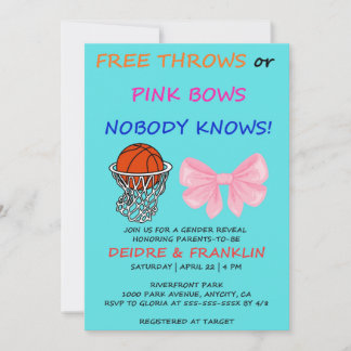 Free Throws or Pink Bows Gender Reveal Party Invitation