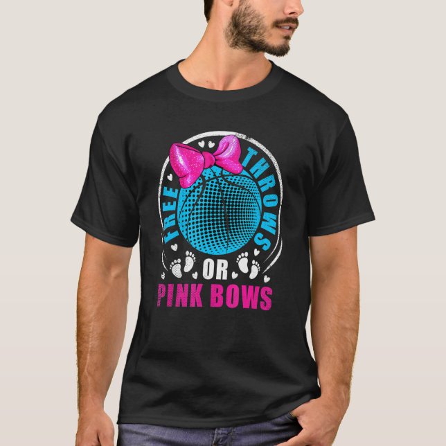 Free Throws Or Pink Bows Gender Reveal T-Shirt (Front)