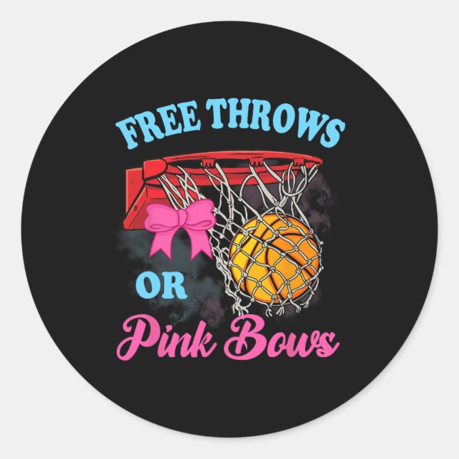 Free Throws or Pink Bows Pregnancy Pink Blue Gende Classic Round Sticker (Front)