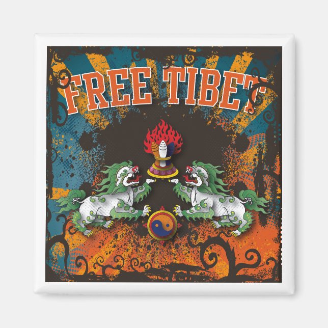 Free Tibet Grunge Art Magnet (Front)