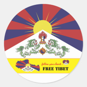 Free Tibet & Tibetan Flag, Map Heart /Tibet Classic Round Sticker
