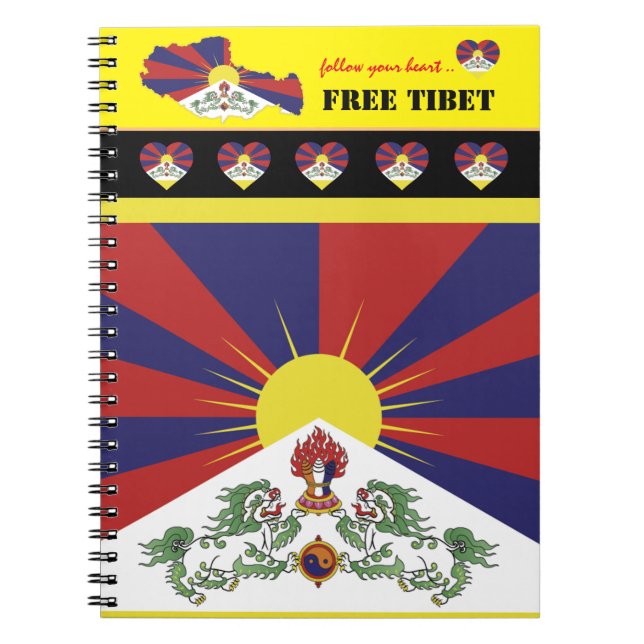 Free Tibet & Tibetan Flag, Map, Heart /Tibet Notebook (Front)