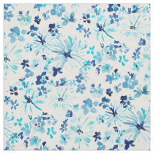 FREE TO BE Blue Watercolor Floral Fabric