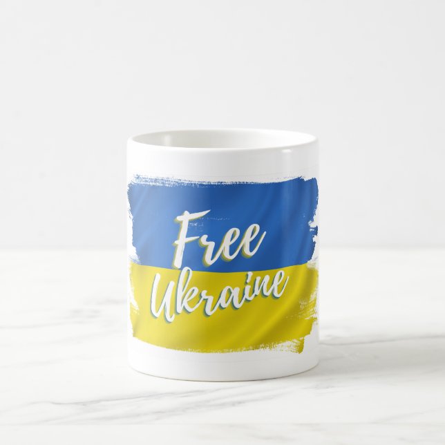 Free Ukraine Brushstroke Flag  Coffee Mug (Center)