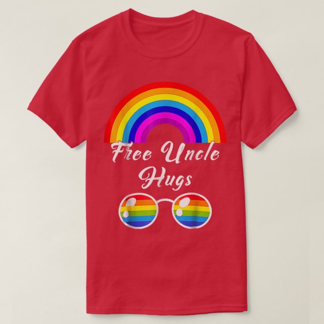 Free Uncle Hugs LGBT Ally Rainbow Sunglasses Gay P T-Shirt (Design Front)