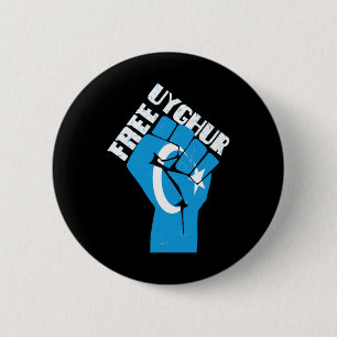 Free Uyghur Resist Fist With Uyghur Flag  6 Cm Round Badge