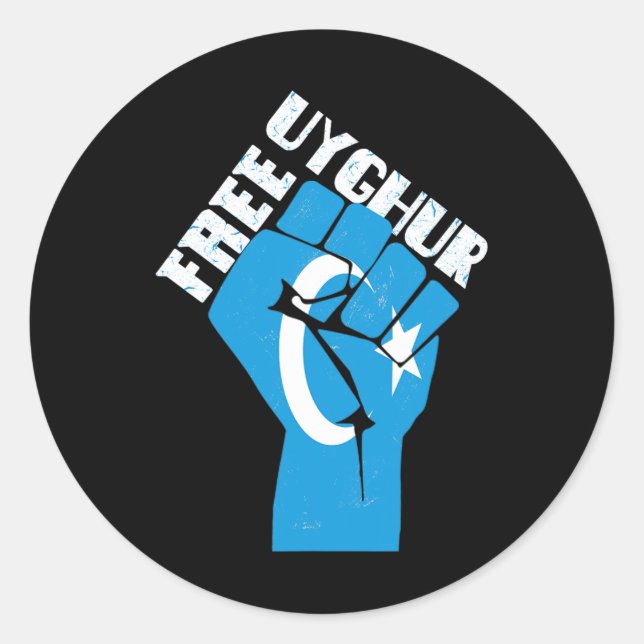 Free Uyghur Resist Fist With Uyghur Flag  Classic Round Sticker (Front)