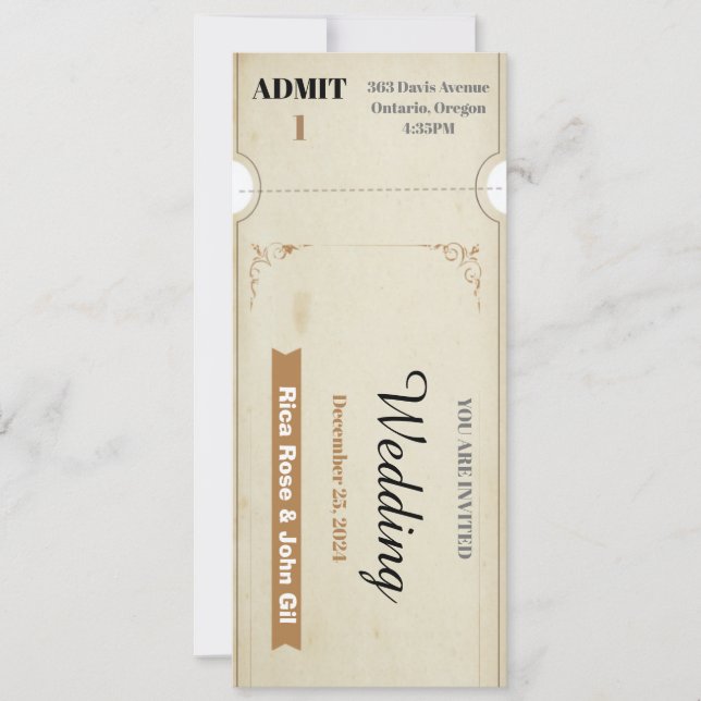 Free Vintage wedding Ticket  Invitation (Front)