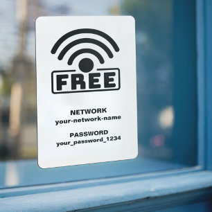 Free WIFI Connect Network & Password White Window Cling