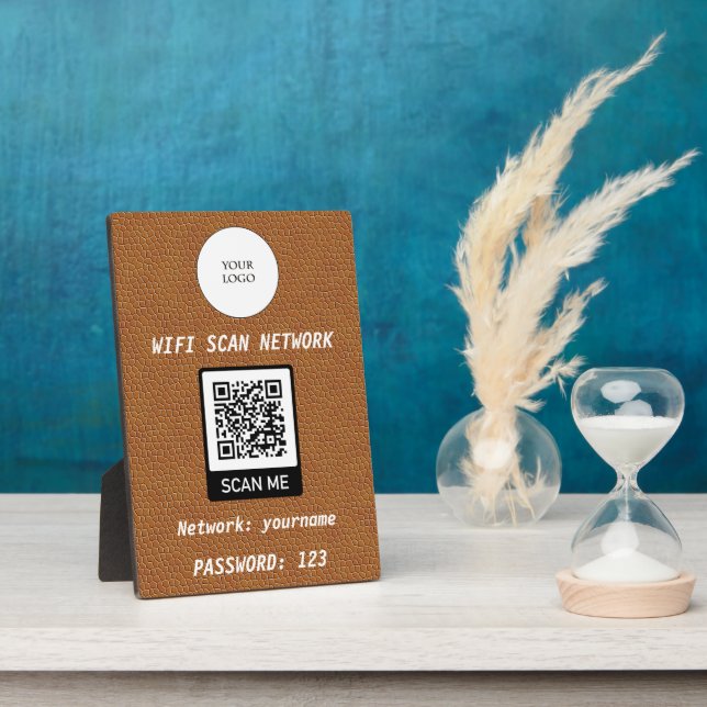 Free Wifi QR Code Plain Brown Leather Plaque (Side)