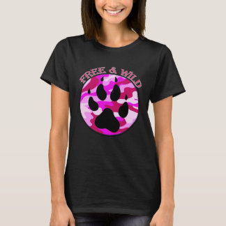 Free & Wild pink camo wolf paw by Mortal Designs T-Shirt