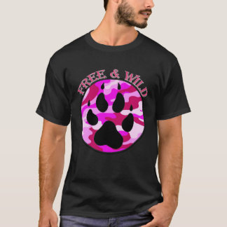 Free & Wild pink camo wolf paw by Mortal Designs T-Shirt