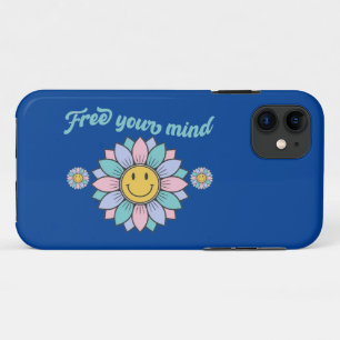FREE YOUR MIND funny 70's typography design flower iPhone 11 Case