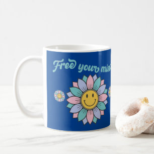 FREE YOUR MIND funny 70's typography design flower Coffee Mug