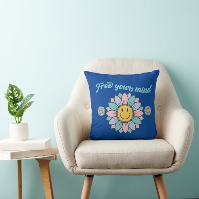 FREE YOUR MIND funny 70's typography design flower Cushion (Chair)