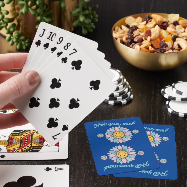 FREE YOUR MIND funny 70's typography design flower Playing Cards (In Situ)