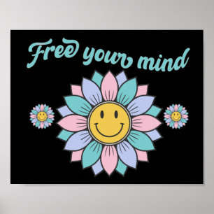FREE YOUR MIND funny 70's typography design flower Poster