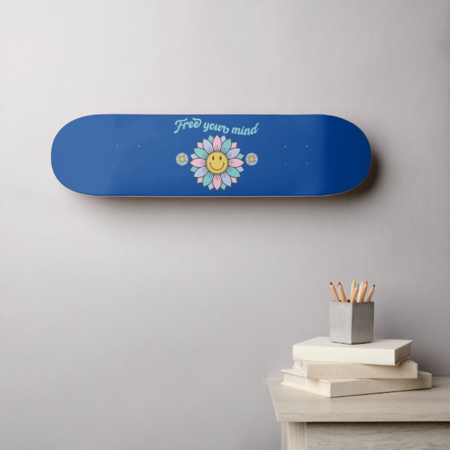 FREE YOUR MIND funny 70's typography design flower Skateboard (Wall Art (Horz))