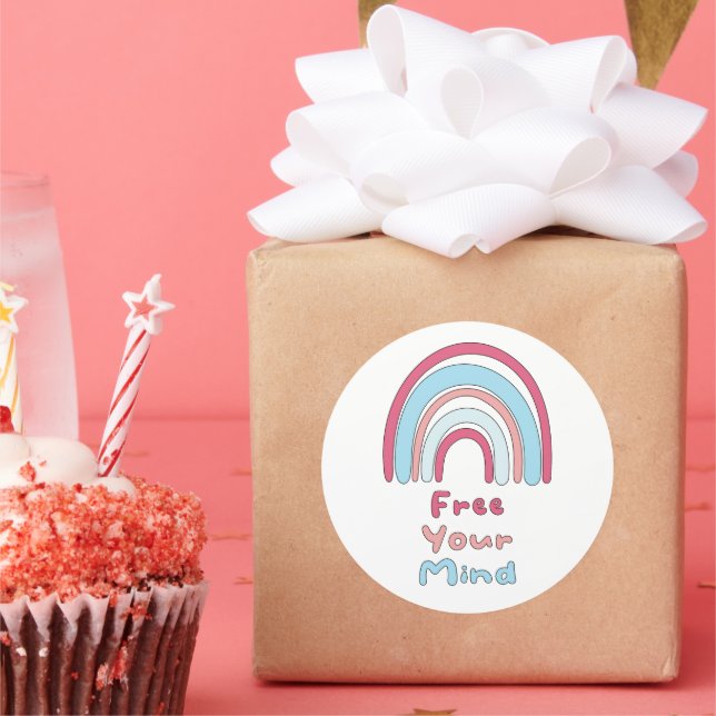 Free your mind motivational colourful boho rainbow classic round sticker (Party)