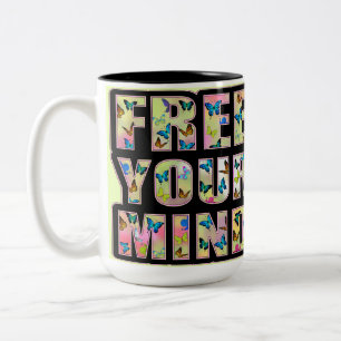 free your mind Two-Tone coffee mug