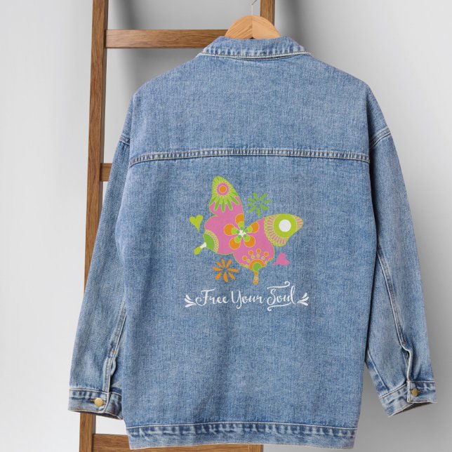 Free Your Soul Vivid Butterfly Denim Jacket (Creator Uploaded)