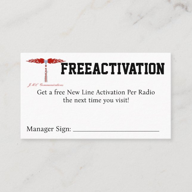 FREEACTIVATION Coupon Business Card (Front)