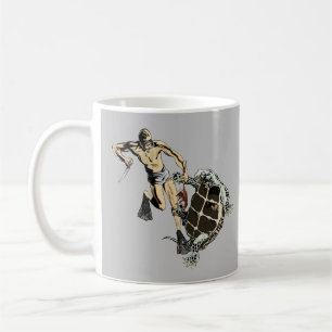 Freediving Diver Fighting a Turtle for a Lobster Coffee Mug