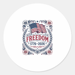 Freedom 1776 Patriotic Vintage Flag Floral Shirt_1 Classic Round Sticker