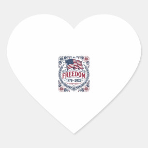 Freedom 1776 Patriotic Vintage Flag Floral Shirt_1 Heart Sticker