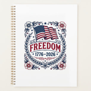 Freedom 1776 Patriotic Vintage Flag Floral Shirt_1 Planner
