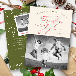 Freedom And Joy Classic Typography Modern Photo Holiday Card