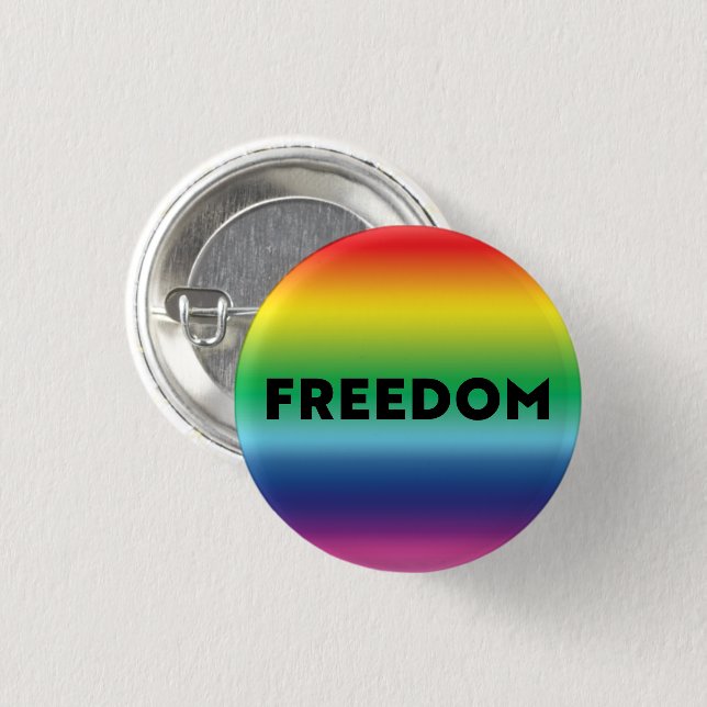 Freedom black typography rainbow gradient pattern  3 cm round badge (Front & Back)
