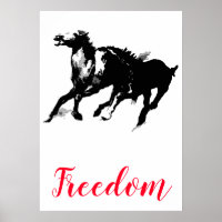 Freedom Black White Pop Art Running Horses