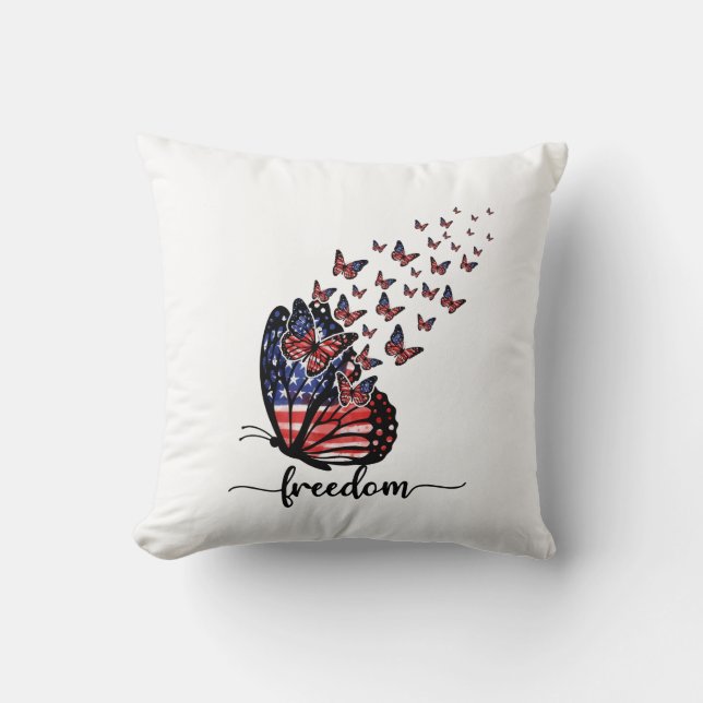 Freedom Butterflies | Patriotic Red, White, Blue Cushion (Front)