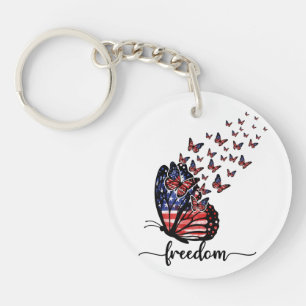 Freedom Butterflies   Patriotic Red, White, Blue Key Ring
