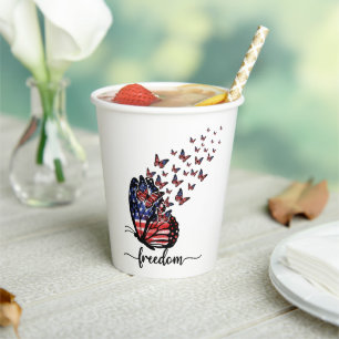 Freedom Butterflies Patriotic Red, White, Blue Paper Cups