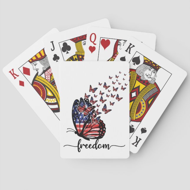 Freedom Butterflies | Patriotic Red, White, Blue Playing Cards (Back)