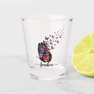 Freedom Butterflies   Patriotic Red, White, Blue Shot Glass