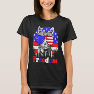 Freedom Cat American Flag 4th of July T-Shirt