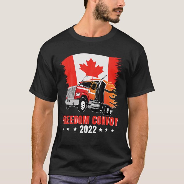 Freedom Convoy 2022 USA Canada Flag Truckers Truck T-Shirt (Front)