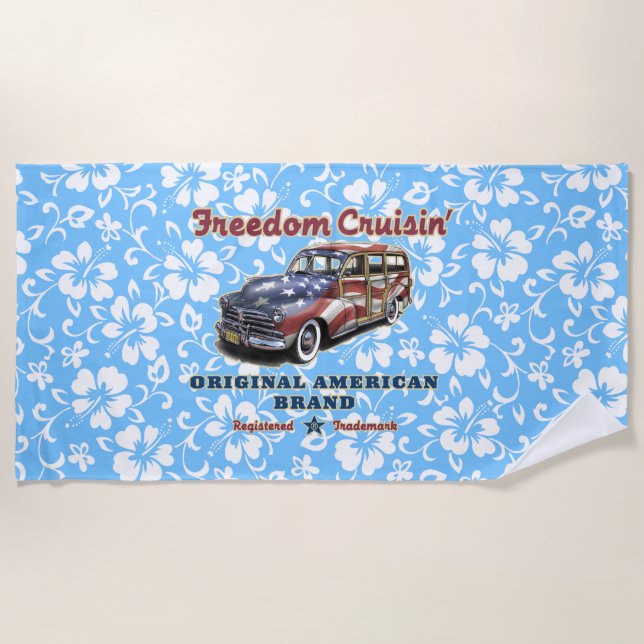 Freedom Crusin' Hawaiian Woody Hibiscus - Sky Blue Beach Towel (Front)