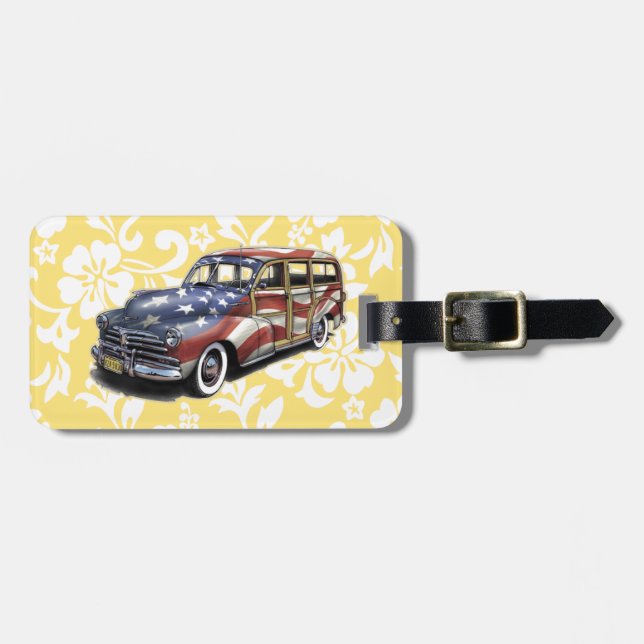 Freedom Crusin' Hawaiian Woody Luggage Tag (Front Horizontal)