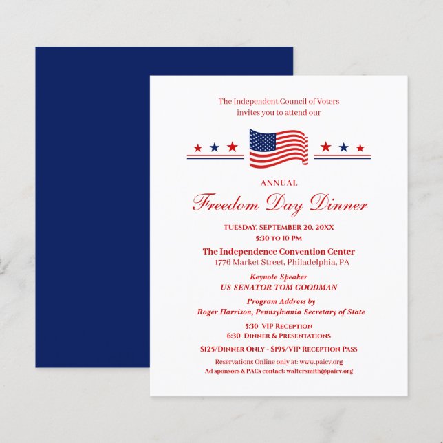 Freedom Day Dinner Political Fundraiser Invitation (Front/Back)
