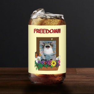 Freedom Escape Funny Cat Yellow Floral Window Can Glass