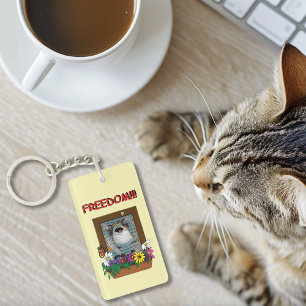 Freedom Escape Funny Cat Yellow Floral Window Key Ring