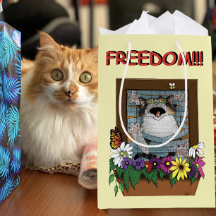 Freedom Escape Funny Cat Yellow Floral Window Medium Gift Bag