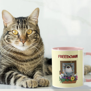 Freedom Escape Funny Cat Yellow Floral Window Mug