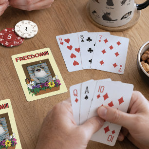 Freedom Escape Funny Cat Yellow Floral Window Playing Cards