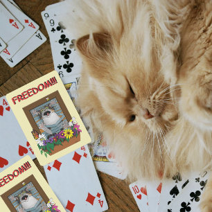 Freedom Escape Funny Cat Yellow Floral Window Playing Cards